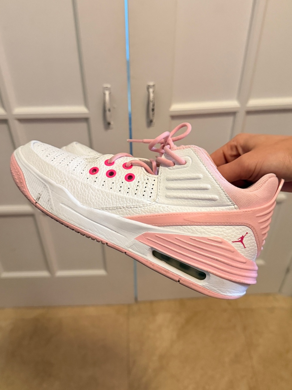Jordan Kids White and Pink Air-Cushioned Sneakers